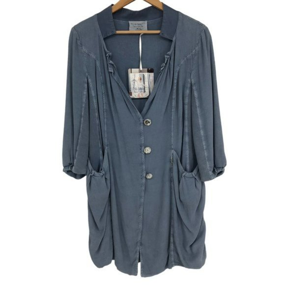 ELISA CAVALETTI Slate Blue Slouchy Jersey Buttoned Long Overcoat NWT crepe SP - Picture 4 of 16